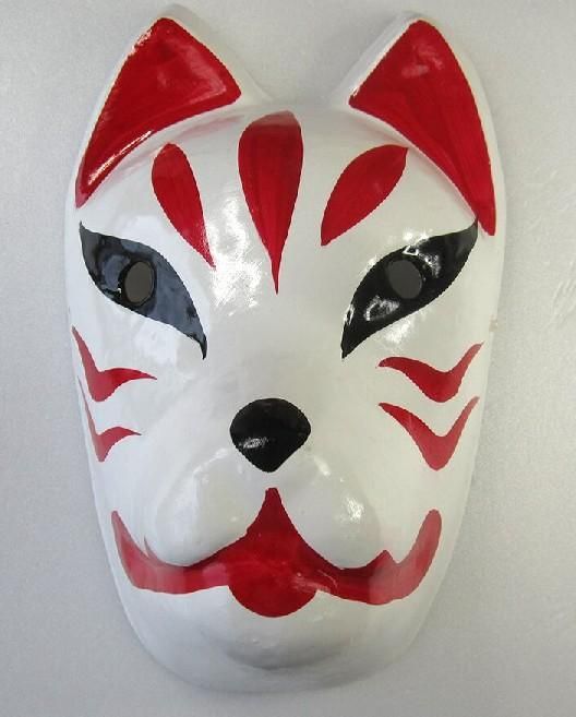 【在庫あり★即納可能】和紙工芸品 張子面 お面きつね(白★キツネ★狐 お面 色付き 和紙面【新品★未使用品】