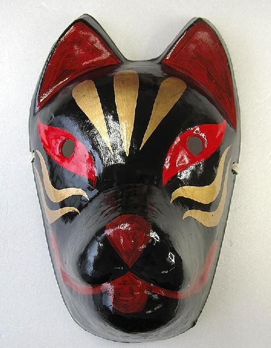 【在庫あり★即納可能】和紙工芸品 張子面 お面きつね(黒)★キツネ★狐 お面 色付き 和紙面【新品★未使用品】