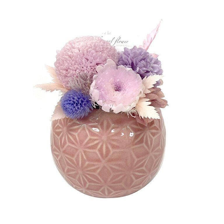 【お取り寄せ★納期 最長 約1ヶ月】お供え プリザ 仏具 仏花 仏壇 京小紋 パープル マム 菊 和風 お悔み 陶器 小紋柄