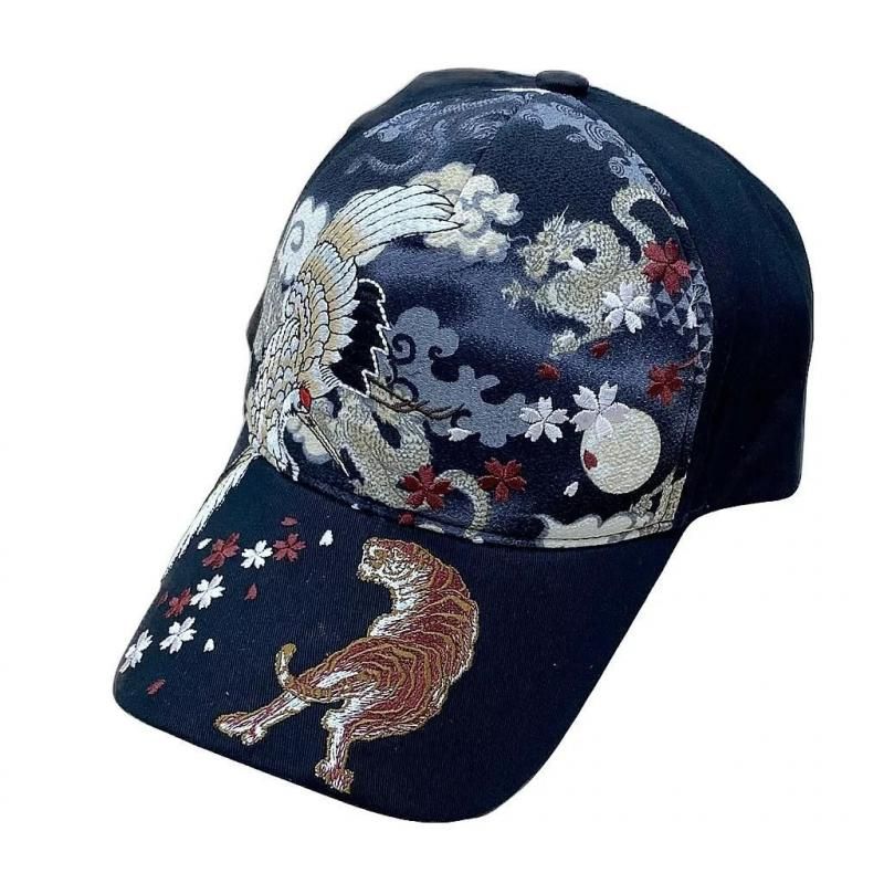 【お取り寄せ★納期 最長 約2週間】Ripple 刺繍綿CAP 鶴虎/黒★華やかでカッコイイ刺繍!日本製ちりめん生地使用