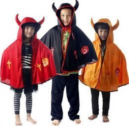 子供用 デビル マント★キッズ 悪魔風 角フード付きポンチョ★コスプレ ハロウィン衣装・変装・クリスマス・ハロウィーン・halloween
