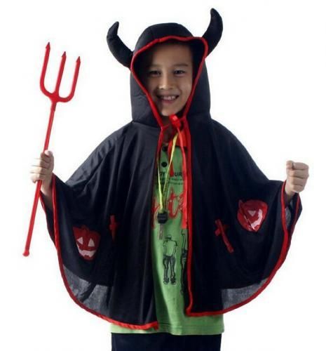 子供用 デビル マント★キッズ 悪魔風 角フード付きポンチョ★コスプレ ハロウィン衣装・変装・クリスマス・ハロウィーン・halloween