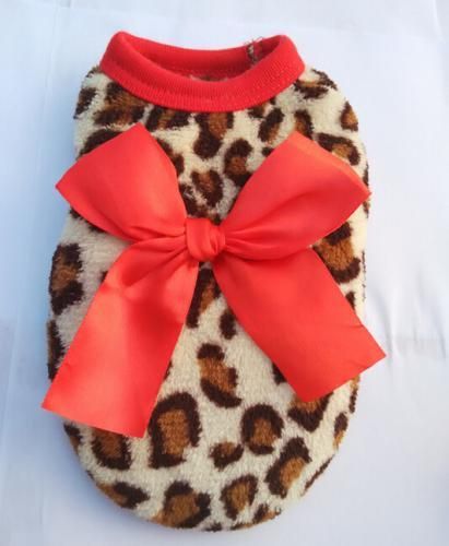 ペット用 リボン付き ヒョウ柄 ふわふわチョッキ ピンク/レッド★冬用犬服 愛犬 ハロウィン 洋服 ドッグサイズ 仮装【新品★未使用品】