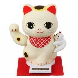 【在庫あり★即納可能】ソーラー 福福招き猫 子猫と一緒★右手(お金)招き★ソーラーパワーでゆらゆら動く【新品★未使用品】