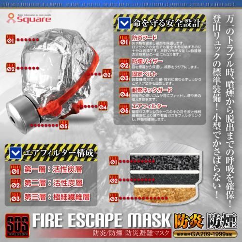 【即納】火災マスク 防煙マスク★防災用品★火災時の有毒ガスや熱から命を守る『FIRE ESCAPE MASK』(OA-2420)【新品★未使用品】