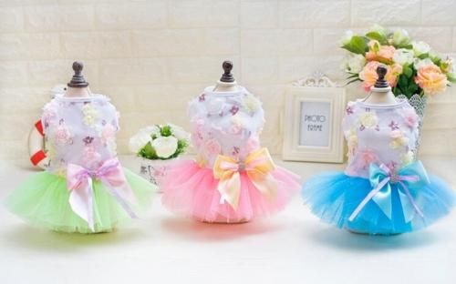 ペット用 ペットウエア ワンピース 花柄 お姫様 ブルー/グリーン/ピンク S/M/L/XL 各種★犬服 愛犬 ハロウィン 洋服 ドッグサイズ 犬の服 犬雑貨 仮装【新品★未使用品】