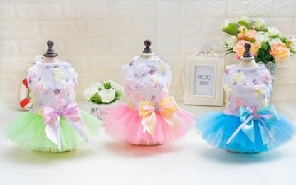 ペット用 ペットウエア ワンピース 花柄 お姫様 ブルー/グリーン/ピンク S/M/L/XL 各種★犬服 愛犬 ハロウィン 洋服 ドッグサイズ 犬の服 犬雑貨 仮装【新品★未使用品】