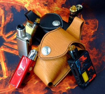 【在庫ラスト1個★即納可能】伊賀屋オリジナル【純国産・大容量】VAPE本革ケース キャメル | 職人ハンドメイド・仕切り調整可・カラビナ付★保護 レザー ポーチ Ｌサイズ
