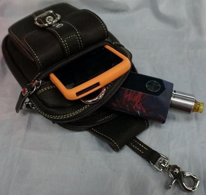 【赤字上等★激安セール】職人ハンドメイド・上質カーフスキン【在庫ラスト1個★即納可能】VAPEケース 本革 大容量 ベルトポーチ | バイカー・マルチポーチ