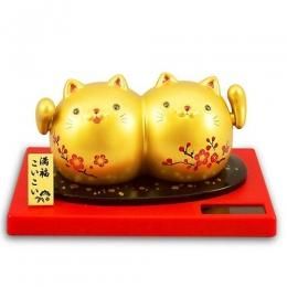 【在庫あり★即納可能】ソーラー 福福招き猫 金★金運アップ 風水グッズ【新品】