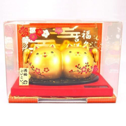 【在庫あり★即納可能】ソーラー 福福招き猫 金★金運アップ 風水グッズ【新品】