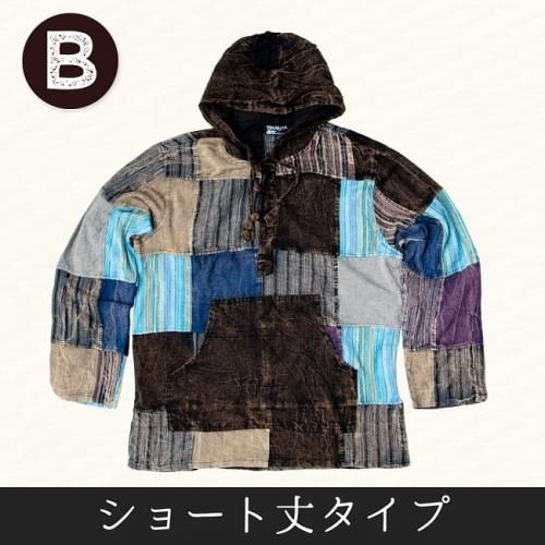 パッチワーク プルオーバーパーカー★ストーンウォッシュの深みある風合い / ユニセックス【新品・未開封】