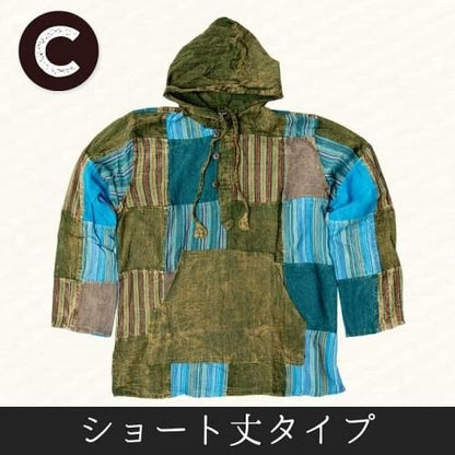 パッチワーク プルオーバーパーカー★ストーンウォッシュの深みある風合い / ユニセックス【新品・未開封】