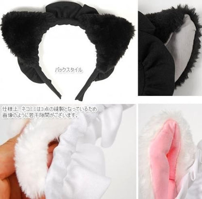 【即納】ねこみみ付きメイドカチューシャ☆2color【ネコ耳/けもみみ/コスプレ小物】【アクセサリー/ハロウィン/コスプレ小物】