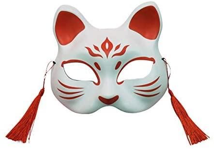 【在庫あり★即納可能】お面 半面 猫面 (壱/紅白) お得なパッケージなし★ねこ【新品★未使用品】