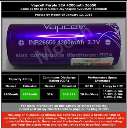 赤字上等★激安セール【在庫あり★即納可能】オーセンティック Vapcell INR 26650 リチウムイオン バッテリー 4200mah 32A★充電池【×】