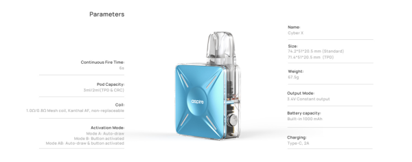 【赤字上等★激安セール】在庫ラスト1個★即納可能【長時間使用】Aspire Cyber X POD｜大容量1000mAh・安定モデルVAPE