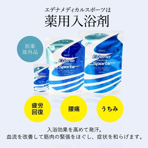 【お取り寄せ★納期 最長 約2週間】エプソムソルト（クエン酸配合）薬用入浴剤 エデナ メディカルスポーツ 100g/700g/2kg★疲労回復、スポーツ後のリカバリー、腰痛、うちみに【医薬部外品】