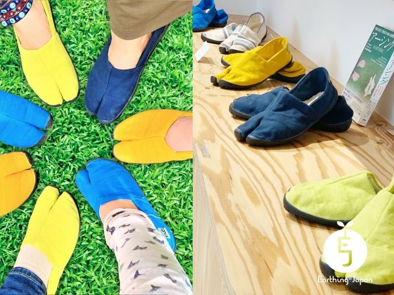【メーカー直送】地下足袋 アーシング足袋★健康 シューズ 導電性 靴 TABI たび タビ コットン 倉敷帆布 ネイビー ブルーストライプ ライトブルー マスタード ライムグリーン の５色