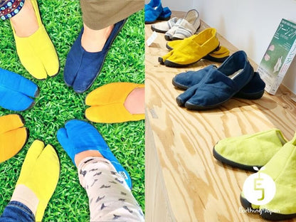 【メーカー直送】地下足袋 アーシング足袋★健康 シューズ 導電性 靴 TABI たび タビ コットン 倉敷帆布 ネイビー ブルーストライプ ライトブルー マスタード ライムグリーン の５色