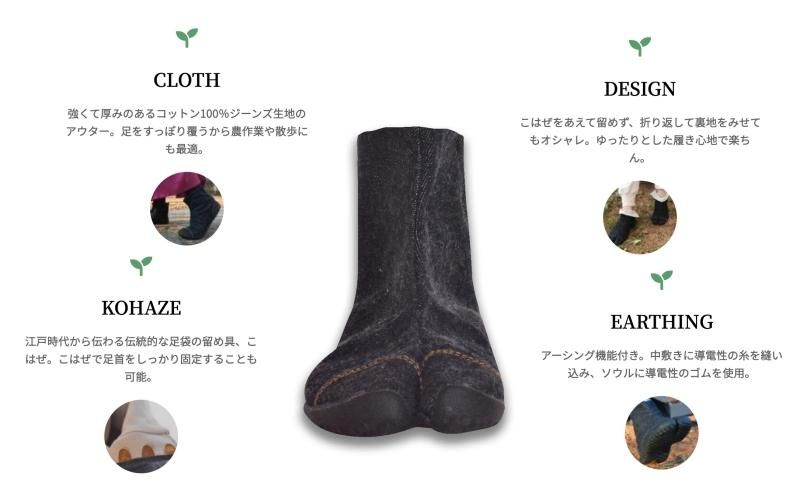 アーシングシューズTABI  ブーツ型 足袋★tabi たび 濃紺 帯電防止 クリーンルーム 体育館 ウォーキング 散歩 旅 に ハイカット こはぜ コットン ユニセックス 疲れない