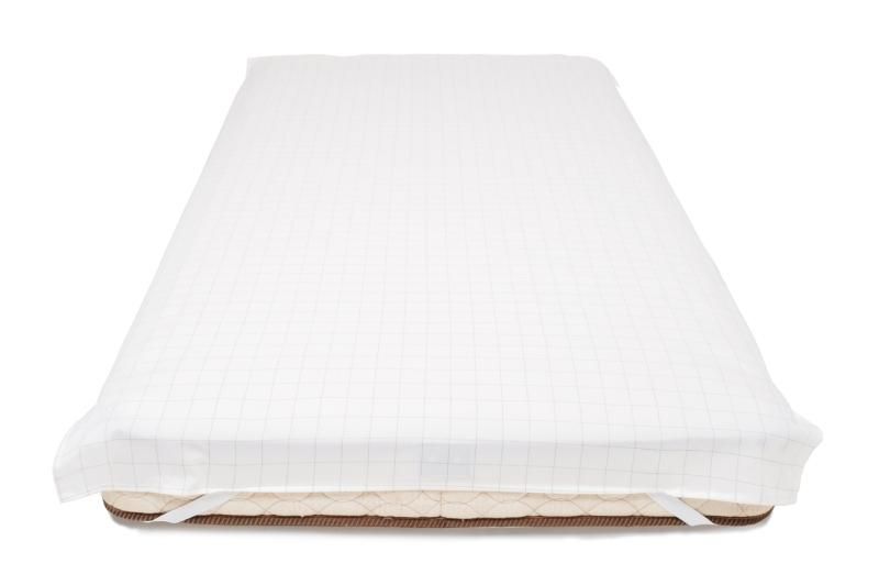【メーカー直送】アーシングコットン 敷シーツ シングルサイズ★床面100x200cm ゴムバンド付 色 ホワイトの 格子柄 高耐久 感触良 オリジナル 日本製