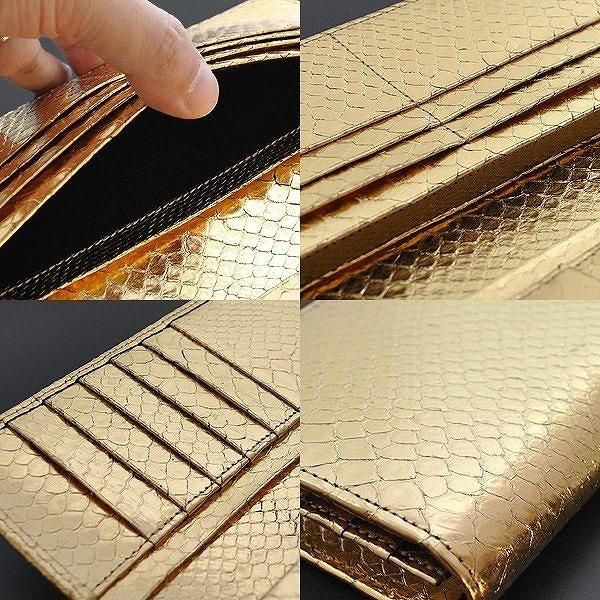 【メーカー直送】長財布★金運アップ 本パイソン 縁起良い天然錦蛇 ゴールド加工 財運 男女兼用 宝くじの保管にも ロングウォレット