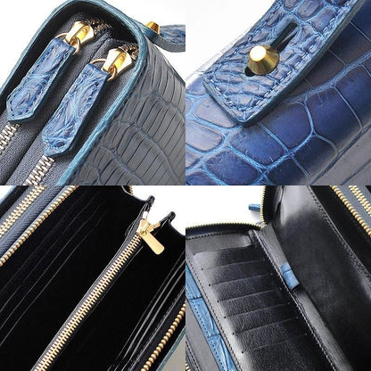 【メーカー直送】本クロコダイル革 セカンドクラッチバッグ★超限定モデル 大流行の藍染ブルーカラー Wファスナー式