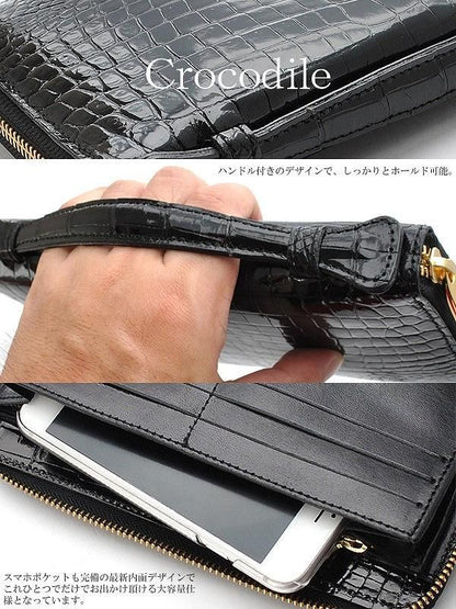 【メーカー直送】最高級 クロコダイルレザー セカンドクラッチバッグ★鰐革 お洒落 特殊ミニタイプ ゴールドシップ