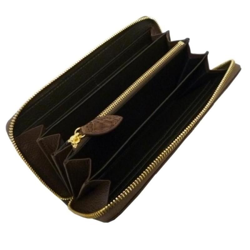 【お取り寄せ★納期 最長 約2週間】クロコダイル 長財布 ブラウン★メンズ 長財布 ラウンドファスナー カイマン ワニ革 マットHB Santa Maria サンタマリア製 金運アップ