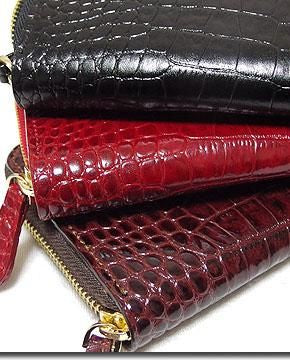 【お取り寄せ★納期 最長 約2週間】クロコダイル型押し 長財布★本物の質感と圧倒的な高級感 本革 カウレザー ラウンドファスナー ロングウォレット 金運アップ