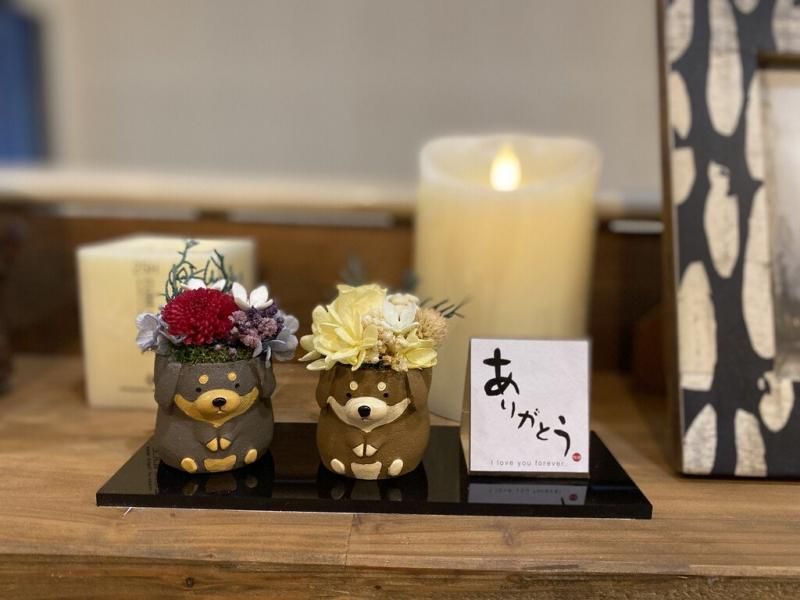 【お取り寄せ★納期 最長 約1ヶ月】ペアーズ ペット用お供え マム プリザーブドフラワー★現代仏花 供花 お供え バラ 菊 キク 和風 ギフト プレゼント