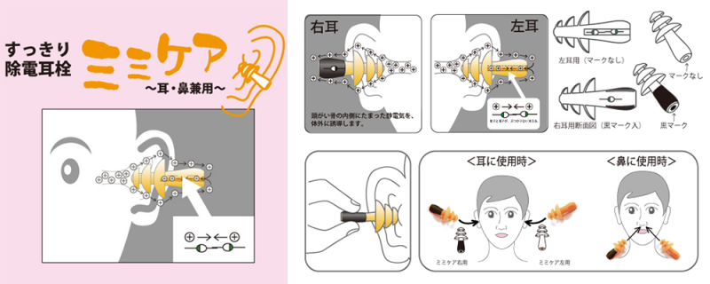 【お取り寄せ★納期 最長 約2週間】電磁波対策シリーズ スッキリ除電耳栓 ミミケア 耳鼻兼用★静電気除去！生体電流を高めて頭も視界も聴力もはっきり