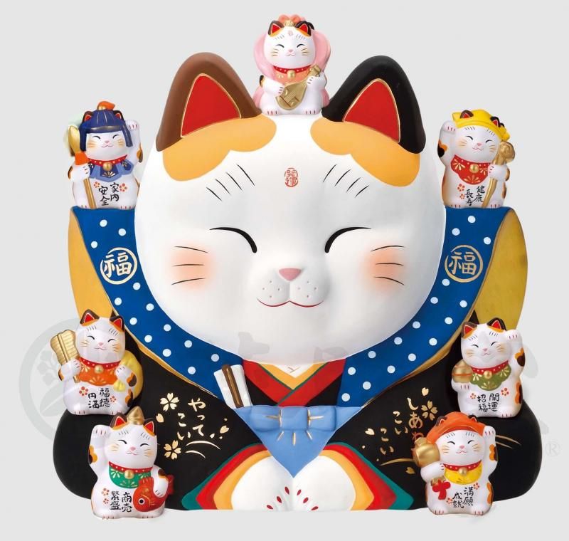 【お取り寄せ★納期 最長 約2週間】錦彩 七福神 福助 招き猫(16号)★やきものの街、瀬戸市発祥のブランド！薬師窯！