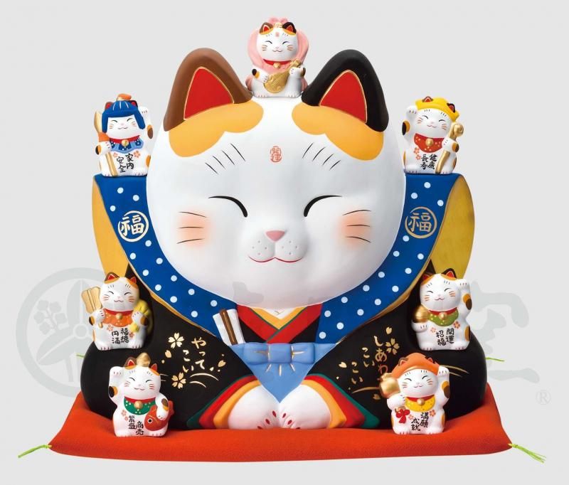 【お取り寄せ★納期 最長 約2週間】錦彩 七福神 福助 招き猫(10号)★やきものの街、瀬戸市発祥のブランド！薬師窯！