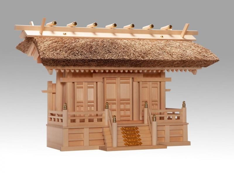 【お取り寄せ★納期 最長 約2週間】けやき・茅葺・こけら葺の神棚 茅葺通し三社・唐戸★安心の日本製！職人の技が光る！