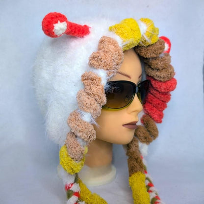 宇宙人ニット帽 エイリアン帽子 ハンドメイド カラフルポンポン 耳あて付き 防寒 個性的 フリーサイズ 小野マッチスタイル邪兄さん愛用 マッ宇人帽子