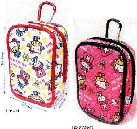 【市場最安】ケイカンパニー ワンピース×ハローキティ カラビナポーチ 総柄 ビビット/ピンクブラック