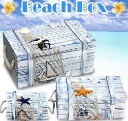 青い海、ヨット、カモメ‥海をテーマにした素敵な宝箱★夏の海辺の小箱★大中小3個セット★青色/茶色