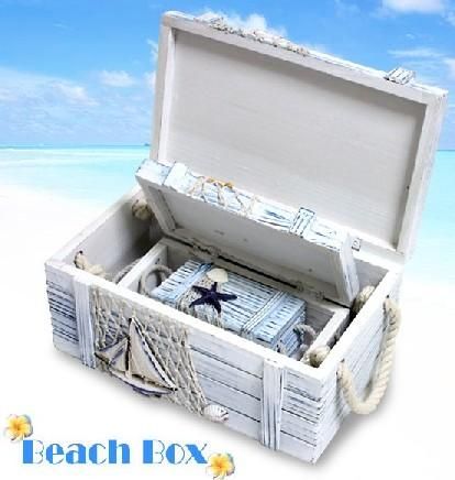 青い海、ヨット、カモメ‥海をテーマにした素敵な宝箱★夏の海辺の小箱★大中小3個セット★青色/茶色