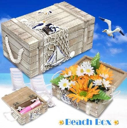 青い海、ヨット、カモメ‥海をテーマにした素敵な宝箱★夏の海辺の小箱★大中小3個セット★青色/茶色