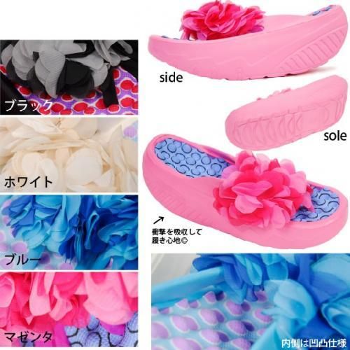 フラワーフリル*クレセントソールサンダル/凸凹インソール★美脚効果あり?!