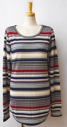 市場最安【大きいサイズ有】ニットソーマルチボーダー指穴開きロングTシャツ