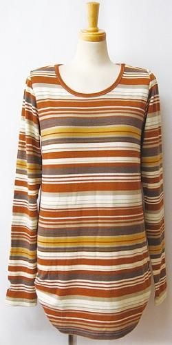 市場最安【大きいサイズ有】ニットソーマルチボーダー指穴開きロングTシャツ