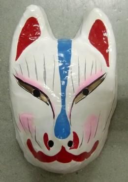 【在庫あり★即納可能】和紙工芸品 張子面 きつね★キツネ★狐 お面 色付き【新品★未使用品】