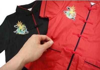 【在庫あり・即納可能】子供用 功夫衣 龍刺繍入り 半袖・半ズボン ブラック 120サイズ【新品】