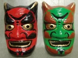 【在庫あり★即納可能】和紙工芸品 張子面 赤鬼＆青鬼★赤オニ＆青オニ★お面【新品★未使用品】 