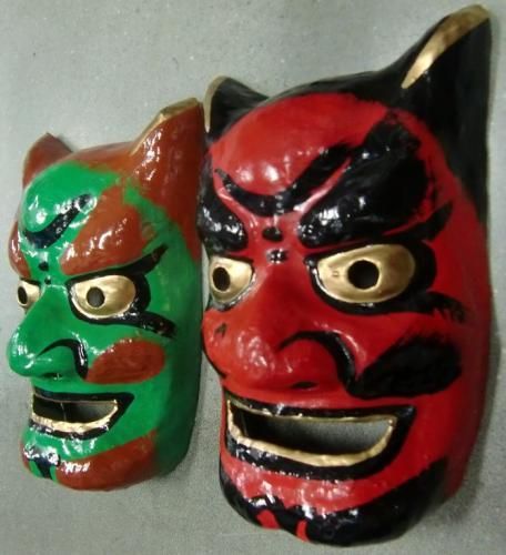 【在庫あり★即納可能】和紙工芸品 張子面 赤鬼＆青鬼★赤オニ＆青オニ★お面【新品★未使用品】 