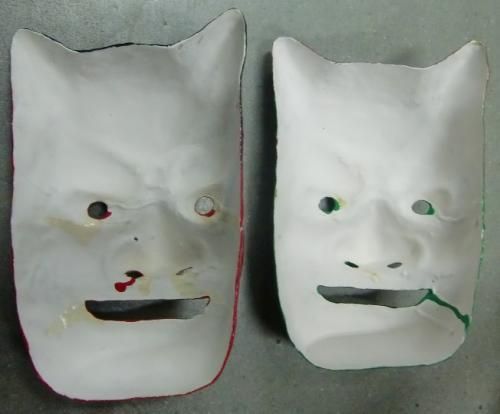 【在庫あり★即納可能】和紙工芸品 張子面 赤鬼＆青鬼★赤オニ＆青オニ★お面【新品★未使用品】 