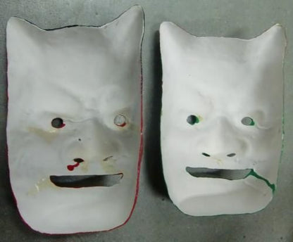 【在庫あり★即納可能】和紙工芸品 張子面 赤鬼＆青鬼★赤オニ＆青オニ★お面【新品★未使用品】 